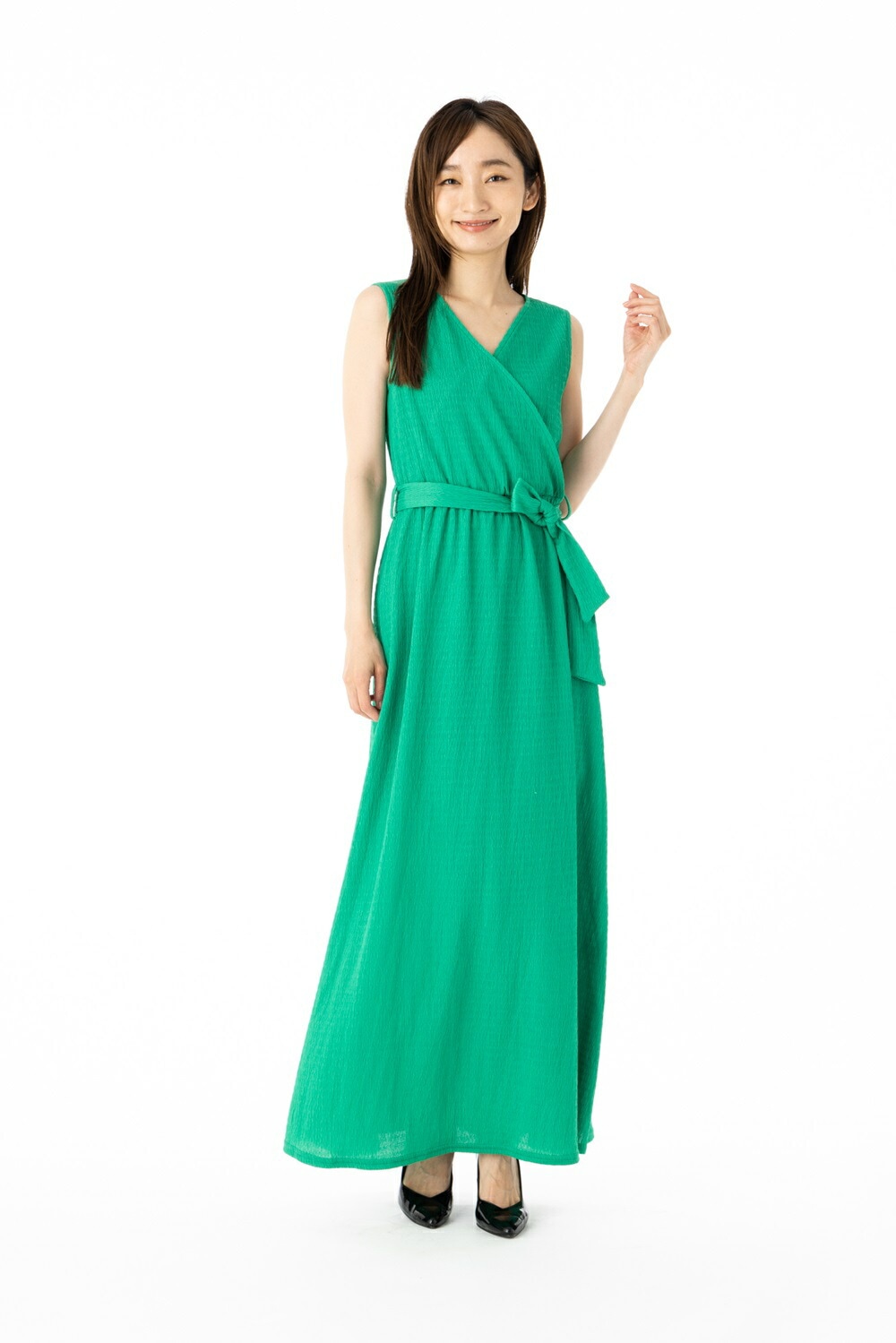 ファス(FAS)ワンピース T1 T2 T3サイズ ノースリーブ ロング丈 カシュクール　無地 きれいめワンピース レディース Fille A Suivre