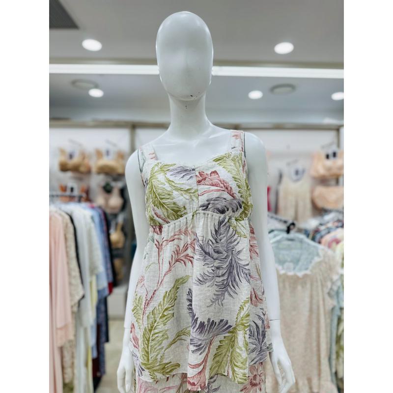ブラカップ内蔵 NR スラブ 葉っぱ柄タンクトップ 女性用イージーウェア トップス EZ1973T (スターフィールド コエックス)
