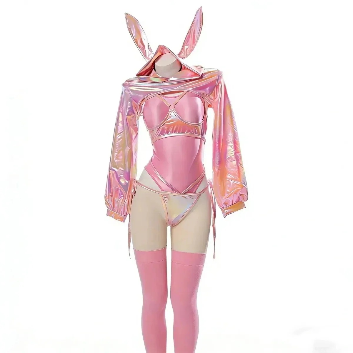 【1-3日出荷】バニーガール レーザー 乳もれ セクシー アニメ cos ピンク セット 春服 レディース