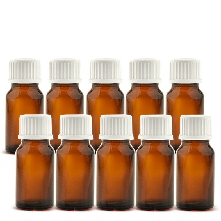 遮光瓶 10ml（アンバー） 100本セット 白キャップ＆ヴァーティカルドロッパー / 遮光ビン ガラス瓶 薬瓶 保存 アロマオイル エッセンシャルオイル 精油 キャリアオイル 香水 手作り コスメ