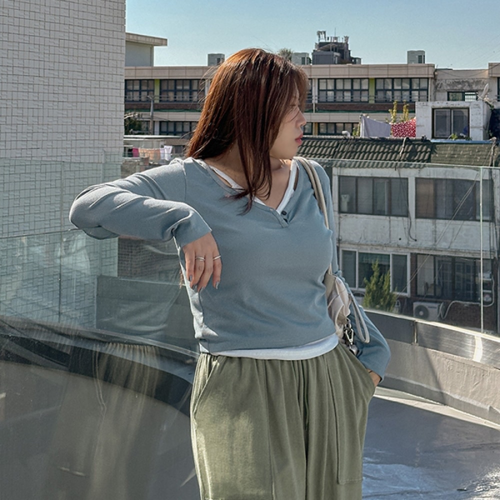 (JSTYLEのイーブレット) イーブレットダッフェンリブカラーレイヤードTシャツ JSTYLE
