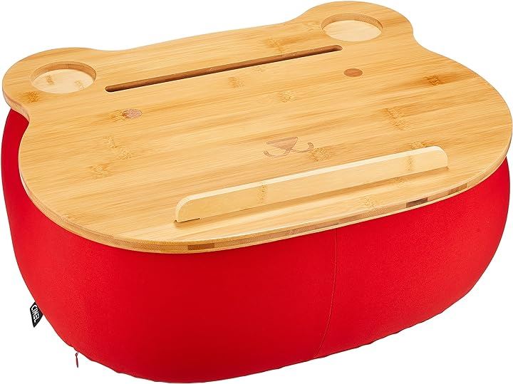 CIMELクッションテーブル 膝上テーブル テーブルクッション 取り外し可 洗える スマホホルダー付( レッド, 1)