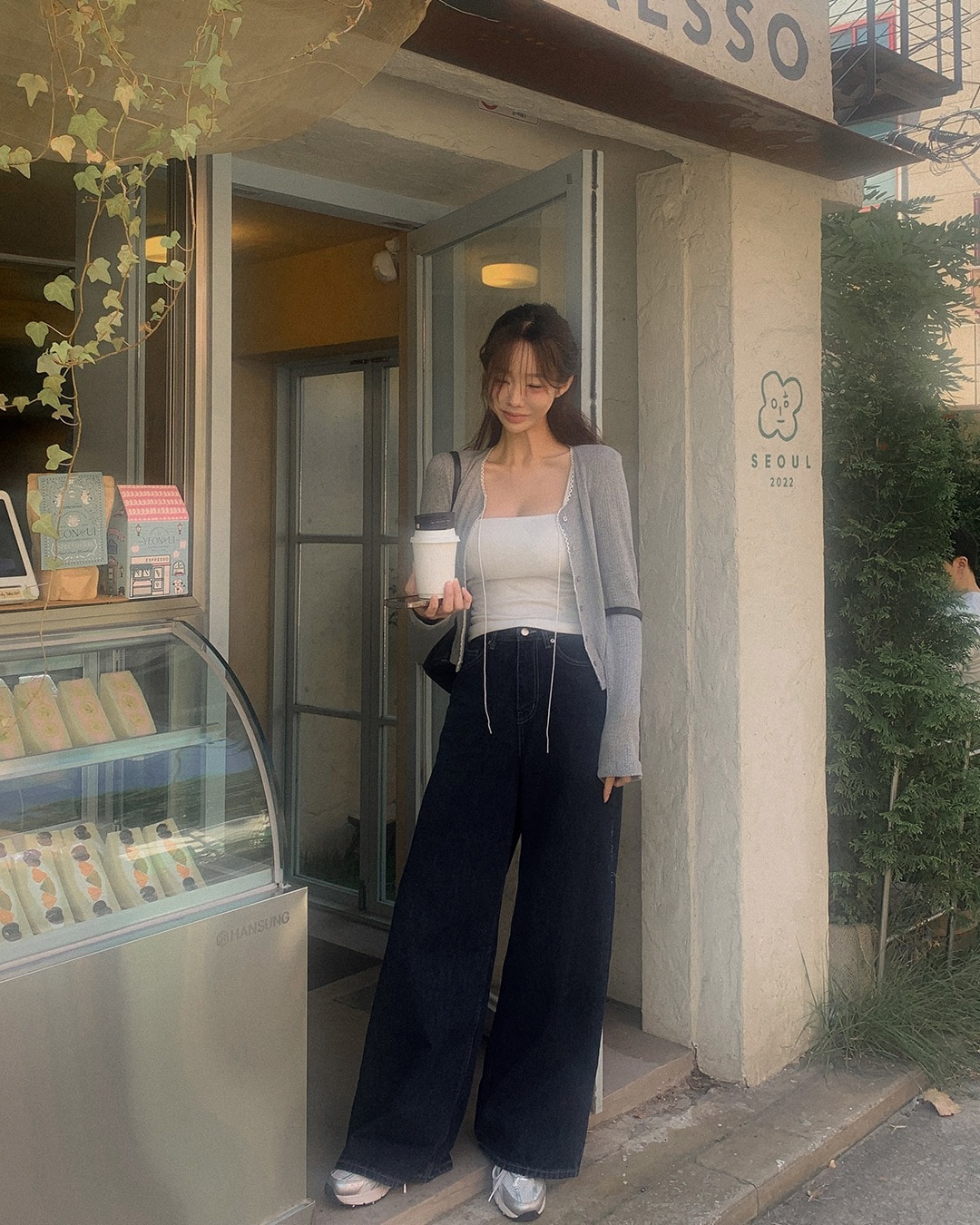 レフィンワイドデニムパンツ韓国ファッション レディース