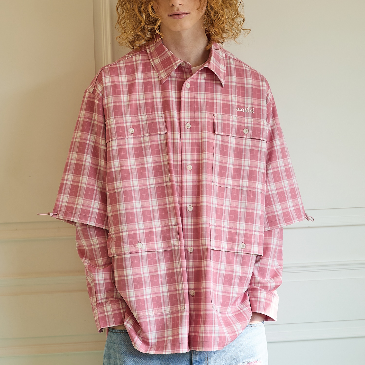 Layered check shirts PINK