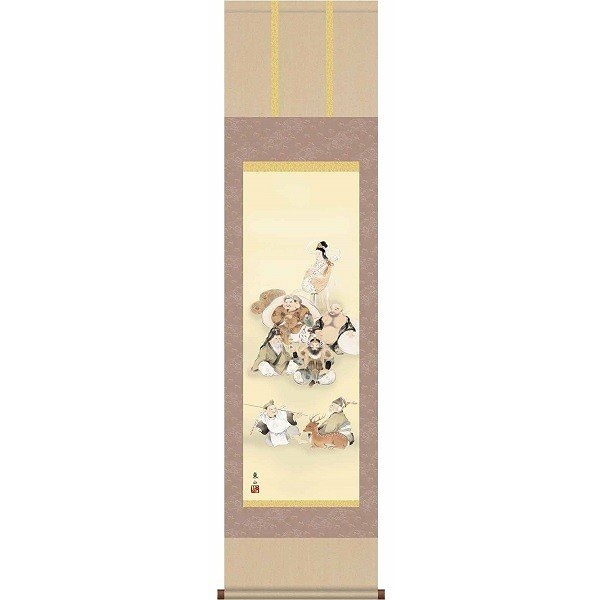 掛軸/慶祝縁起画/七福神/七福神/榎本東山/竹翠会/洛彩緞子本表装/尺三サイズ幅44.5cm/化粧箱収納/表装品質十年保証 8,021円