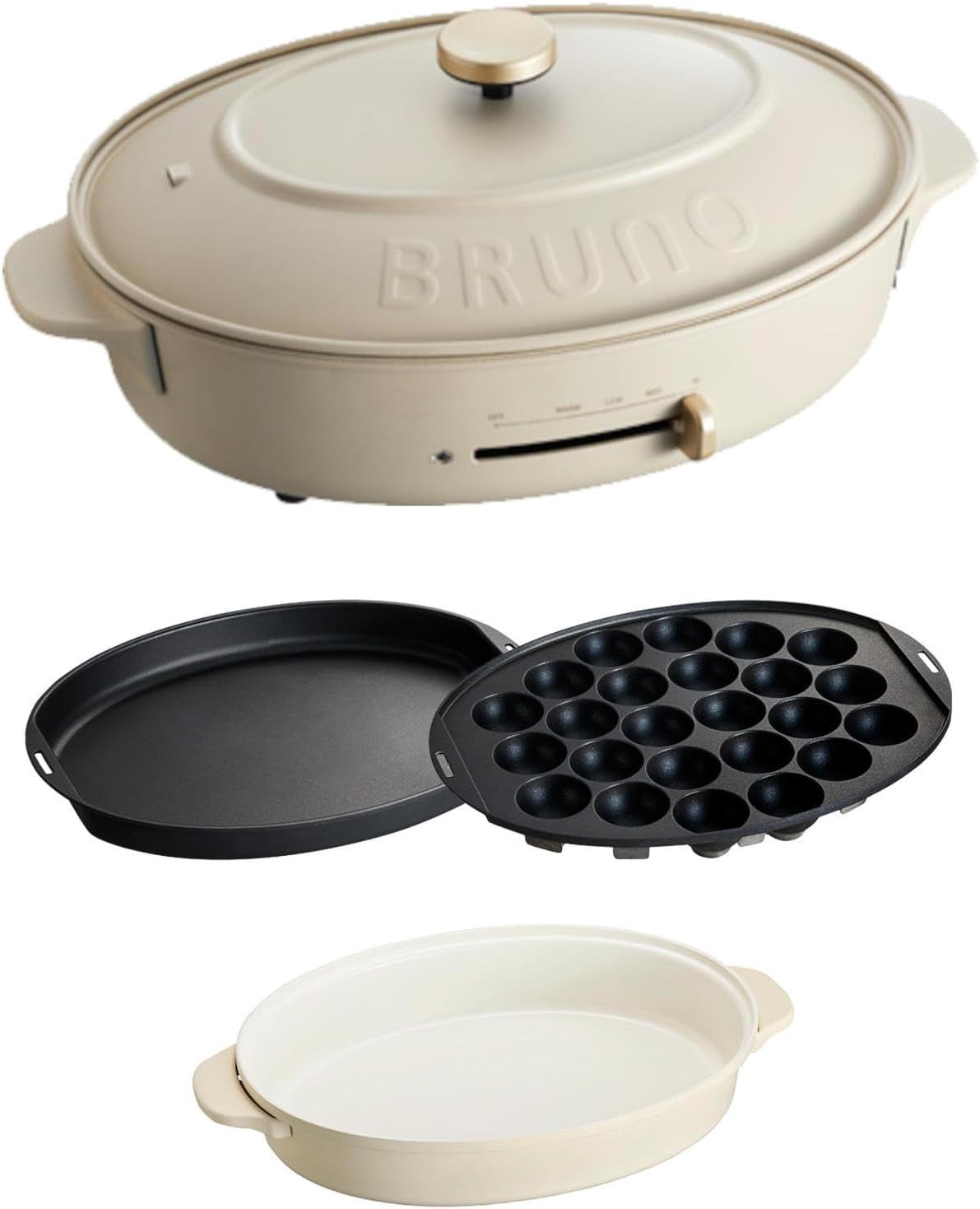 BRUNO ブルーノ オーバルホットプレート 本体 プレート3種 たこ焼き 深鍋 平面 グレージュ Greige おしゃれ かわいい これ1台 一台 蓋 ふた ひとり暮らし にも BOE053-GRG