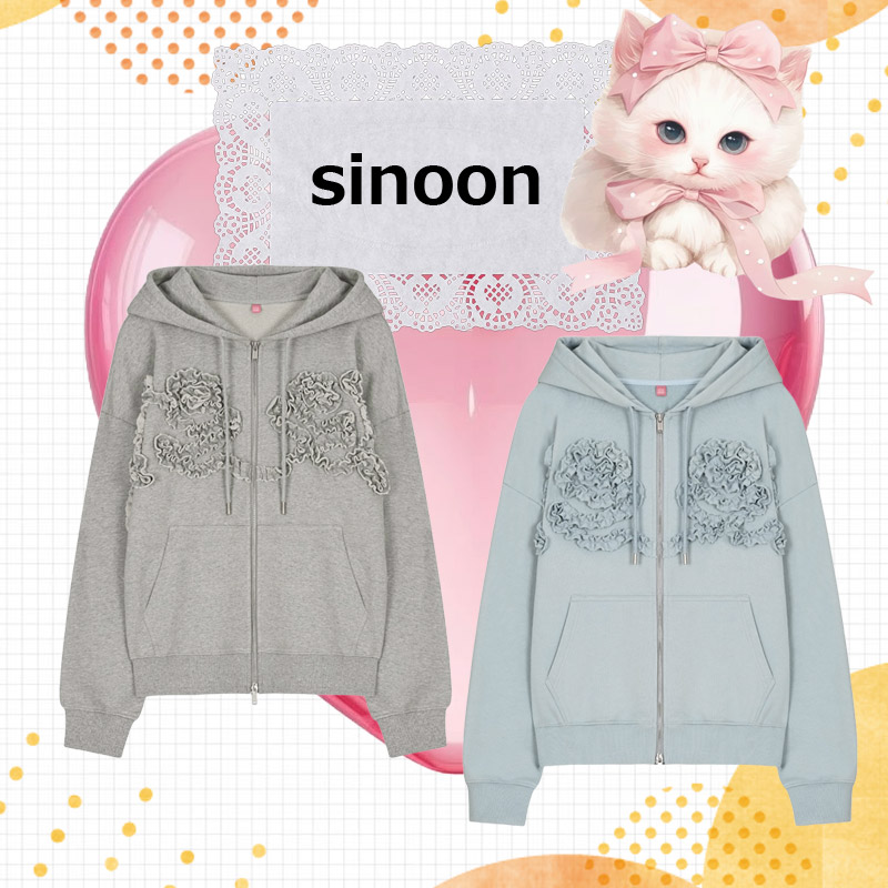 Rose Frill Oversized-Fit Hooded Zip-Up パーカー 長袖 2color ゆったり 大人可愛い 韓国 ブランド 正規品