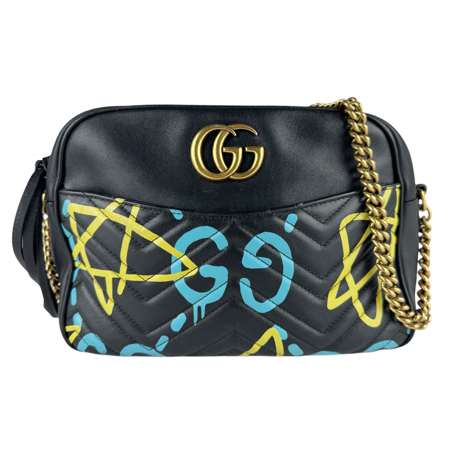 グッチ GUCCI ショルダーバッグ GGマーモント レザー ブラック/ブルー/イエロー レディース 443499 z9884