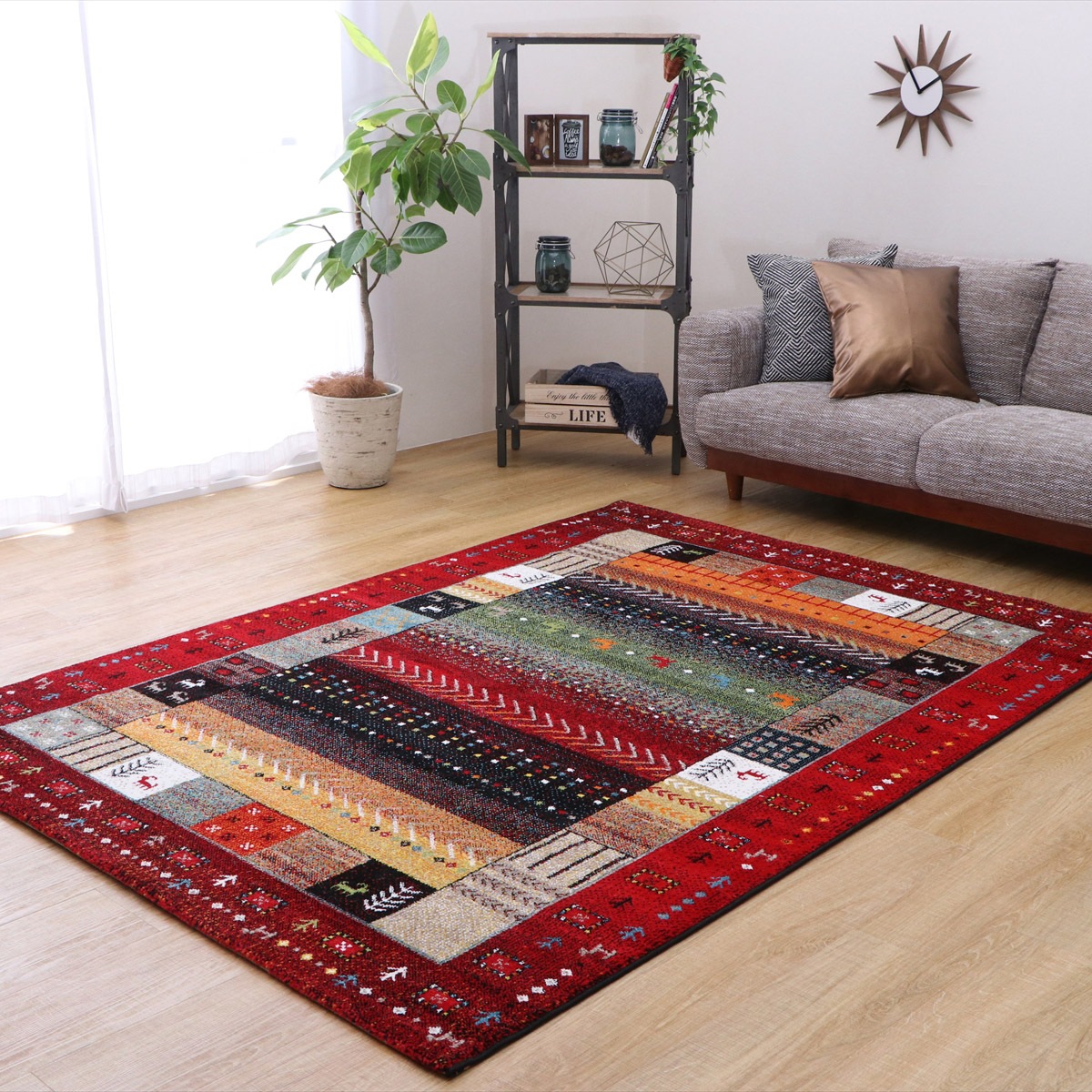 【I】【代引不可】ウィルトンラグ イビザ レッド 200×250cm トルコ製 ギャッベ柄 カーペット/絨毯【北海道・沖縄・離島不可】