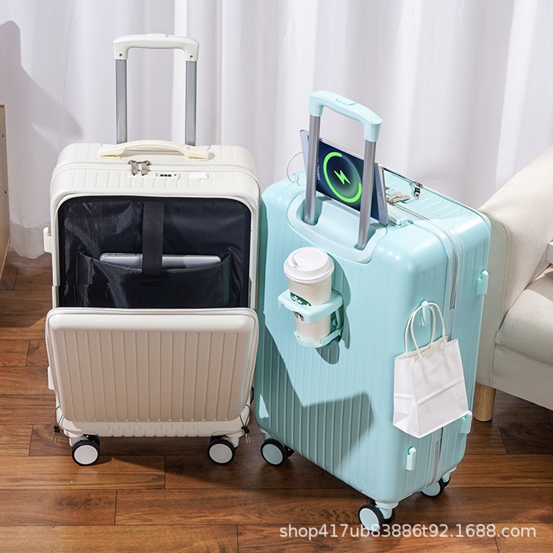 女性用フロントオープンスーツケース小型軽量多機能充電旅行用トロリーケースパスワードボックス