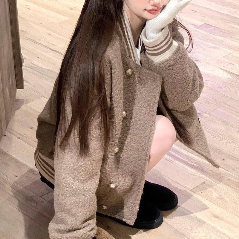 アウターファー毛皮アウターマロンマドレーヌカレー色顆粒フロマージュコットンラシャ野球着ジャケットジャケット女性デザイン感 5,010円