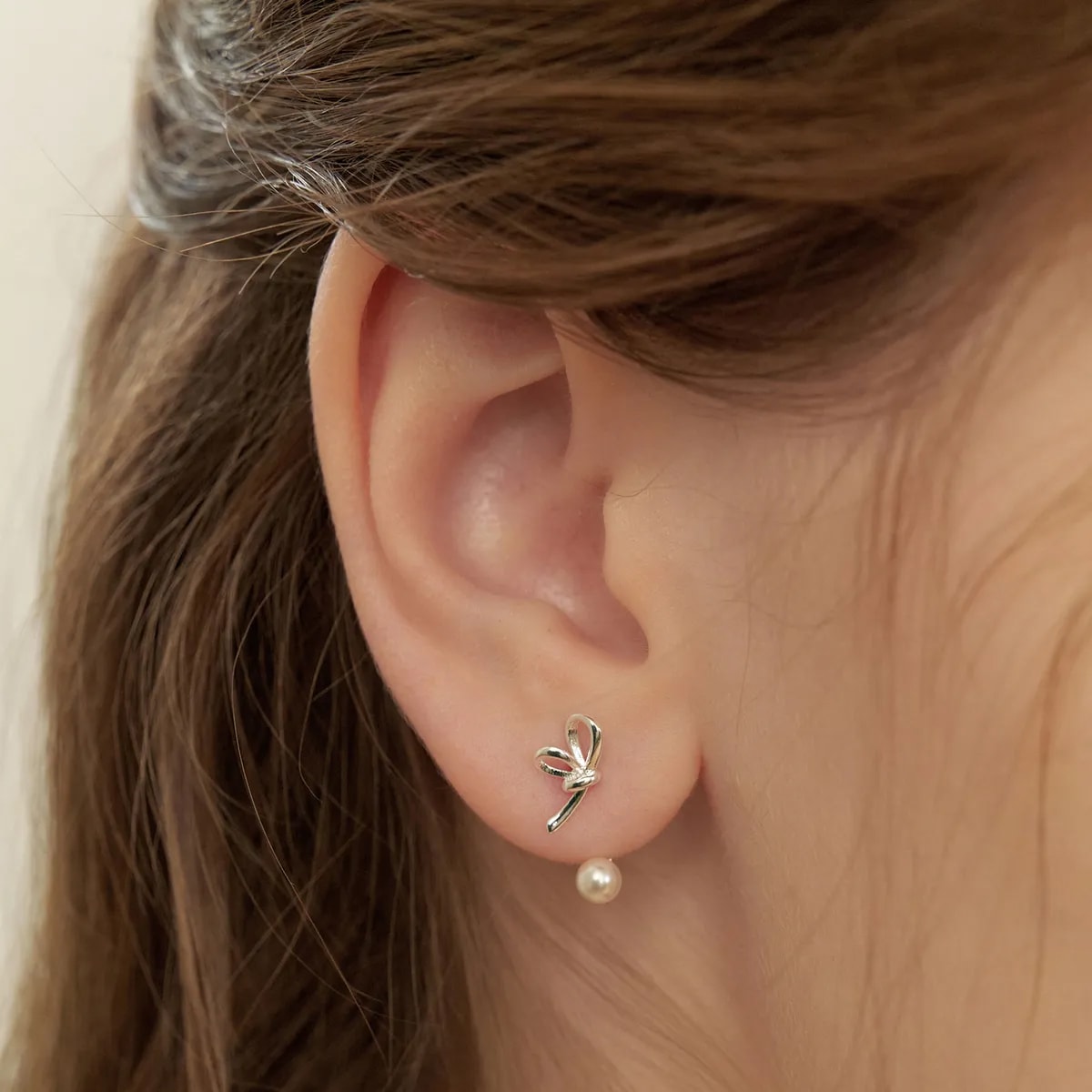 (シルバー925) バレリーナ リボン パール イヤージャケット イヤリング／ピアス／Ballerina