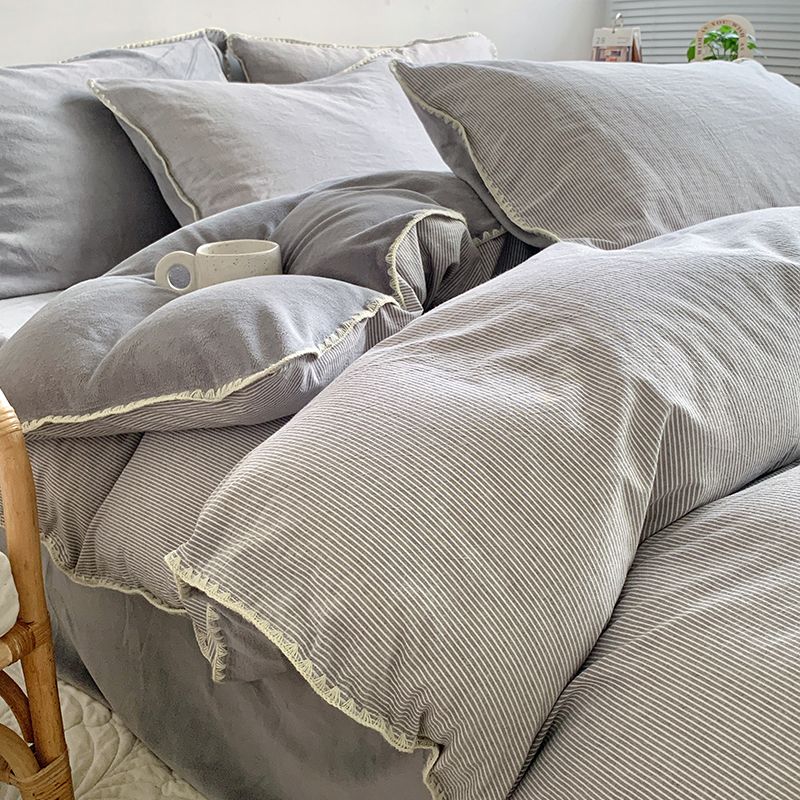 ab面純綿ミルクウールベッド上4点セット秋冬全綿シンプルコーラルフランネル布団カバーシーツベッド笠 5,787円