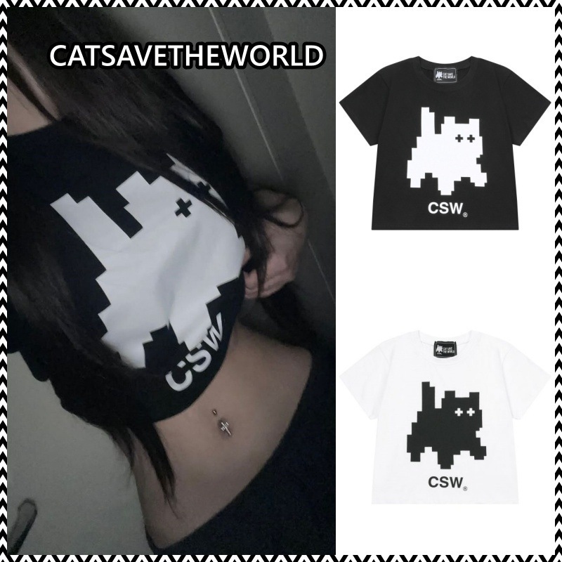 CATSAVETHEWORLD MELTING SIGNATURE BIG LOGO CROP T
