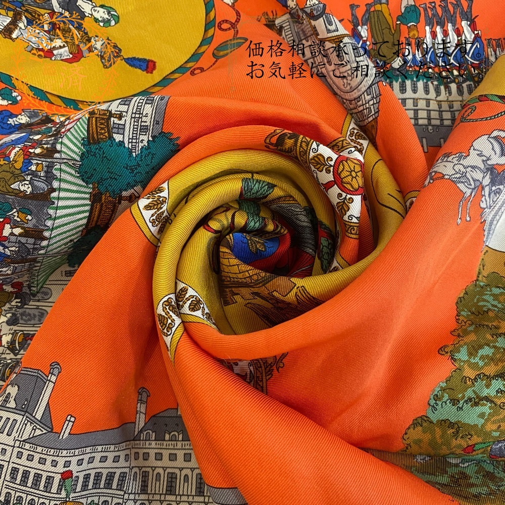 カレ70 パリのプロムナード PROMENADES DE PARIS シルク スカーフ オレンジ ユニセックス