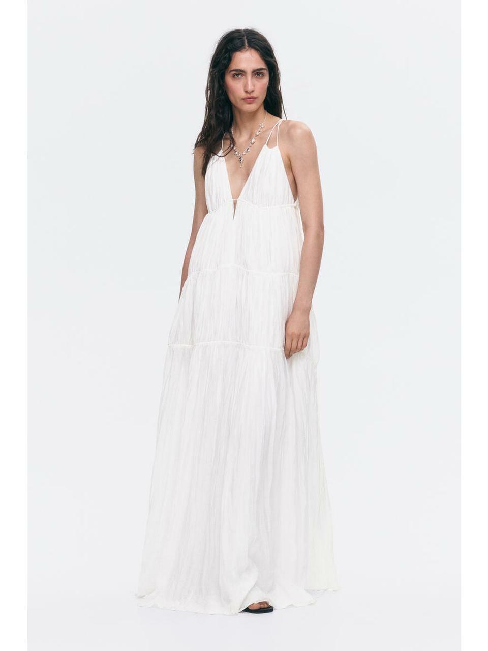 H&M ドローストリングディテール Aラインドレスホワイト 1345049001