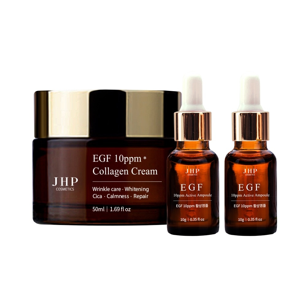 JHP EGF 10ppm美白シワアンプル10ml 2個＆EGFコラーゲンクリーム50ml 1個