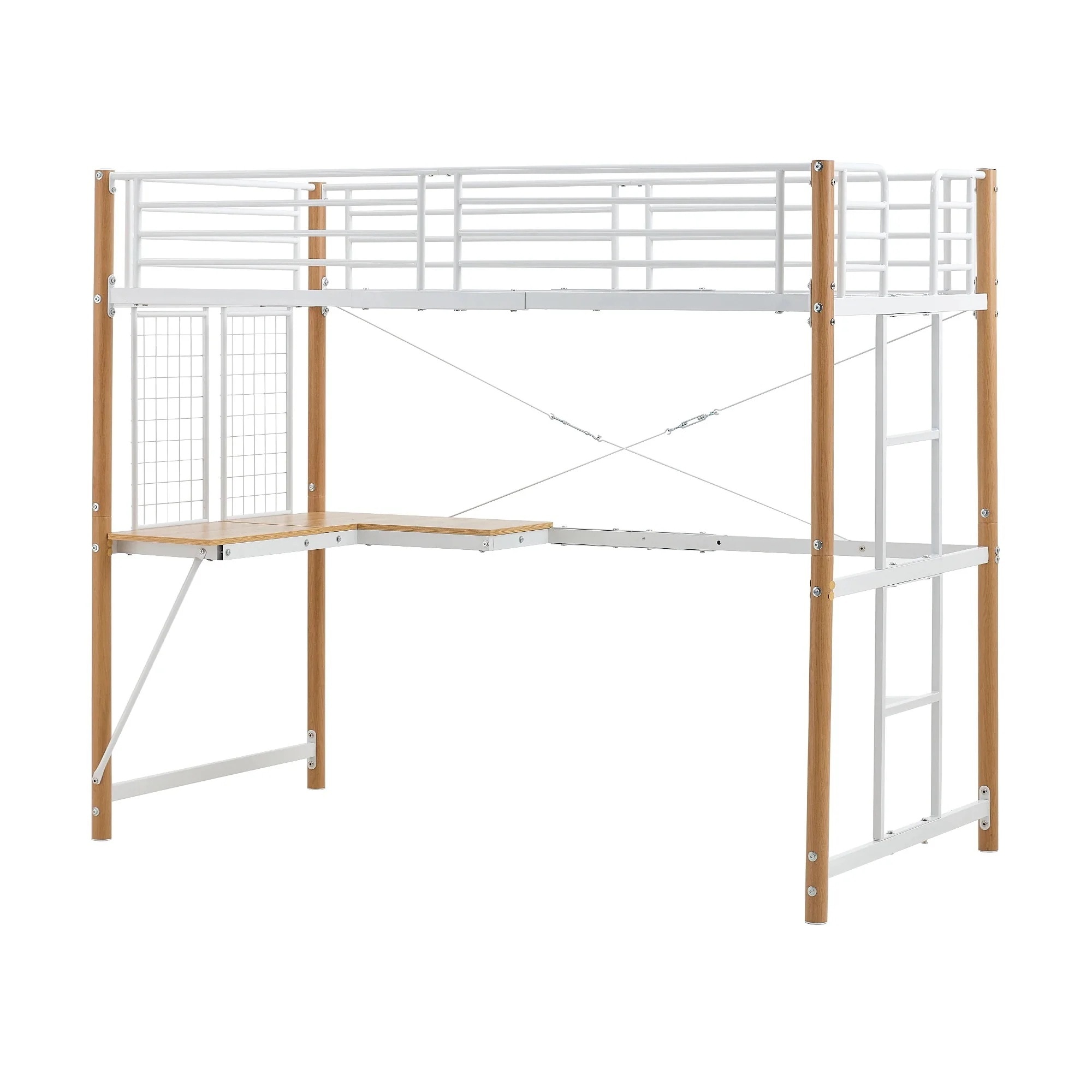 システムベット 　ロフトベッド シングル デスク・スチールネット付き 収納付き 北欧風 二段ベッド 　大人用　二段ベッド スチール 耐震