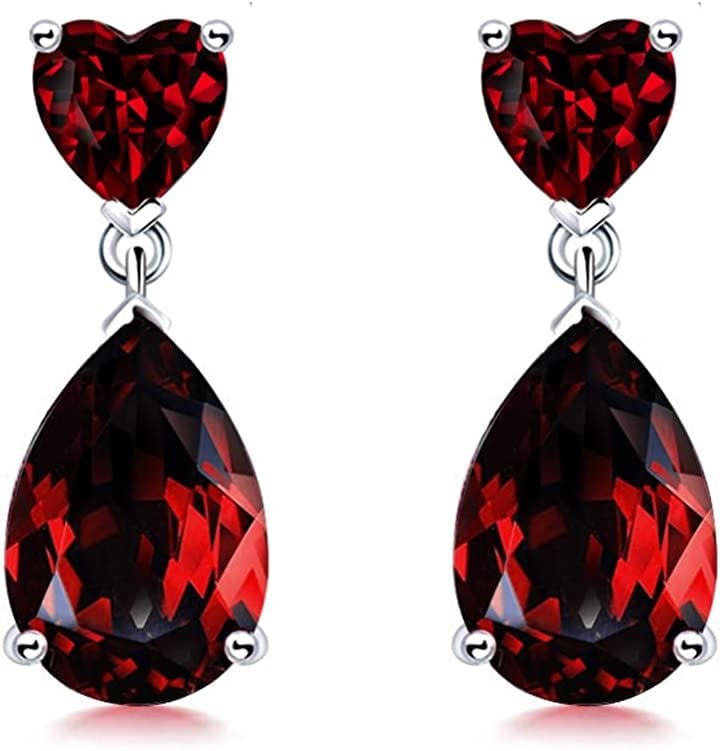 ハートティアドロップ型ピアス 925シルバー 誕生石 レディース 上品 ゆれる オフィス 女性( 1月 誕生石 合成ガーネット)