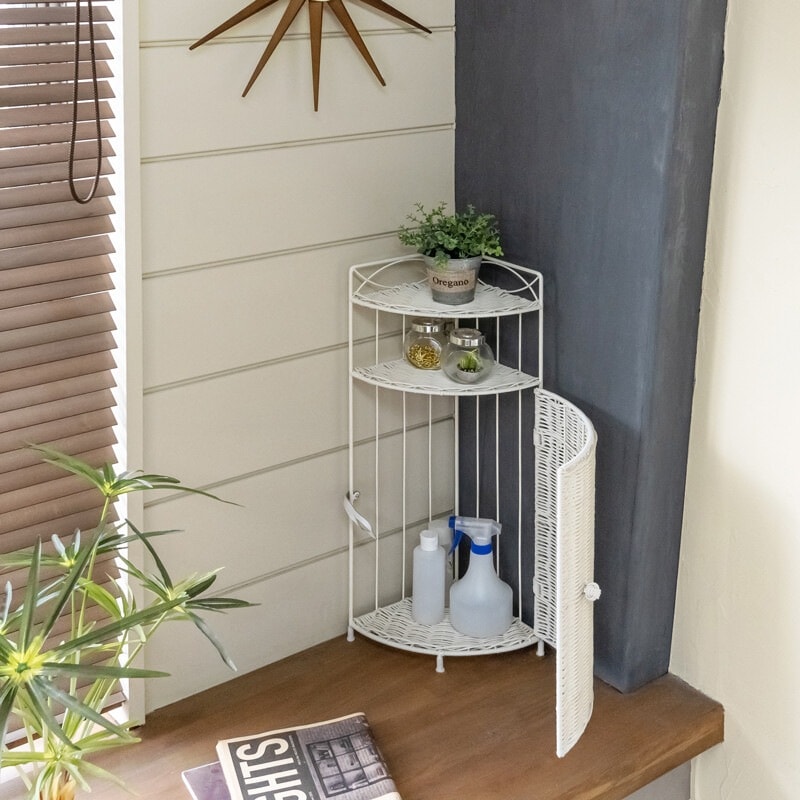 ラック 棚 コーナー おしゃれ アンティーク ナチュラルモダン レトロ かわいい エレガント ラタン風 完成品 幅210mm 2段