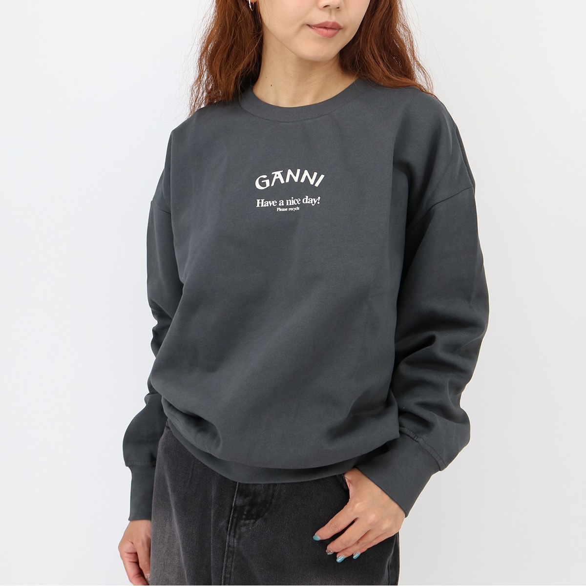 スウェット T3885 GREY ISOLI OVERSIZED SWEATSHIRTT クルーネック 長袖 ロゴ トレーナー 裏起毛