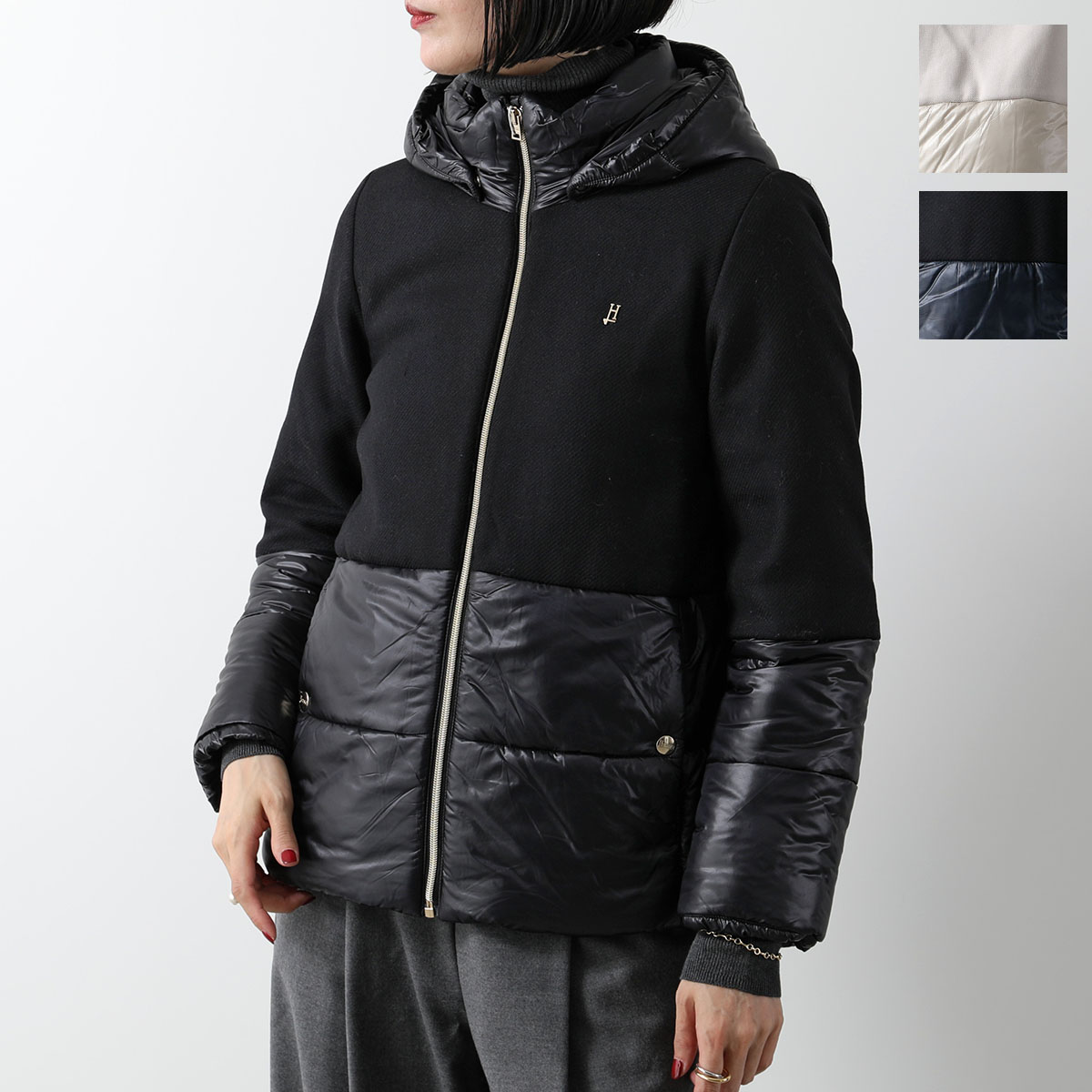 HERNO KIDS ヘルノ キッズ ダウンジャケット GI000085G 33344 レディース ガールズ Hロゴメタル スタンドカラー フード付き 切替 カラー3色