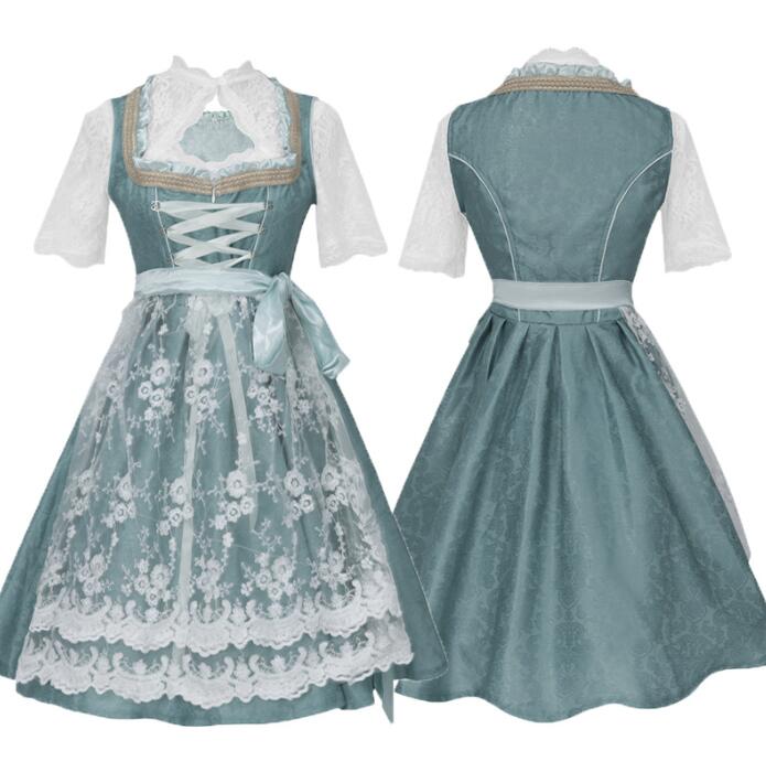 ロリータワンピース ドイツ風 メイド服 レディース ハロウィン コスプレ衣装 膝丈 ロリータ服 レース エプロン レースブラウス ヒール祭り ウェイター メイド服 女性 農場 田舎風 ワンピース ジャ