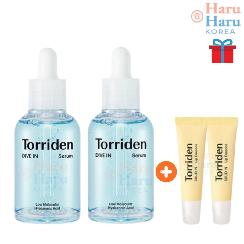 【韓国人気美容液1+1】ダイブイン 低分子ヒアルロン酸 セラム 50ml×2本+セラミド リップエッセンス 11ml×2本 セット/ 韓国コスメ 水分アンプル リップバーム 保湿 トーンアップ