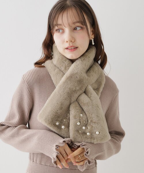 [最安値挑戦]ストール エコファーパール調付ティペット レディース