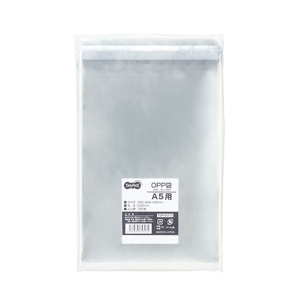 （まとめ） TANOSEE OPP袋 フタ・テープ付A5用 160×220+40mm 1セット（500枚：100枚×5パック） (×5セット)