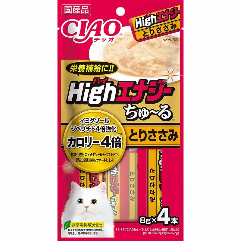 （まとめ買い）CIAO チャオ HighEnergyちゅ～る とりささみ 8gx4本 猫用おやつ [x16]