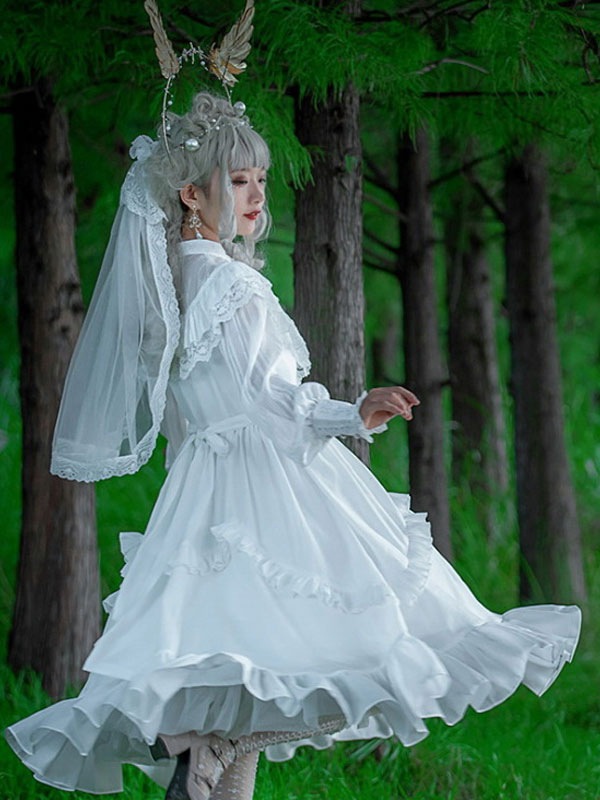 【全店任意2枚購入で100円OFF】クラシックロリータOPドレスネバーランドレースラッフルオラガンザホワイトロリータワンピースドレス 13,361円