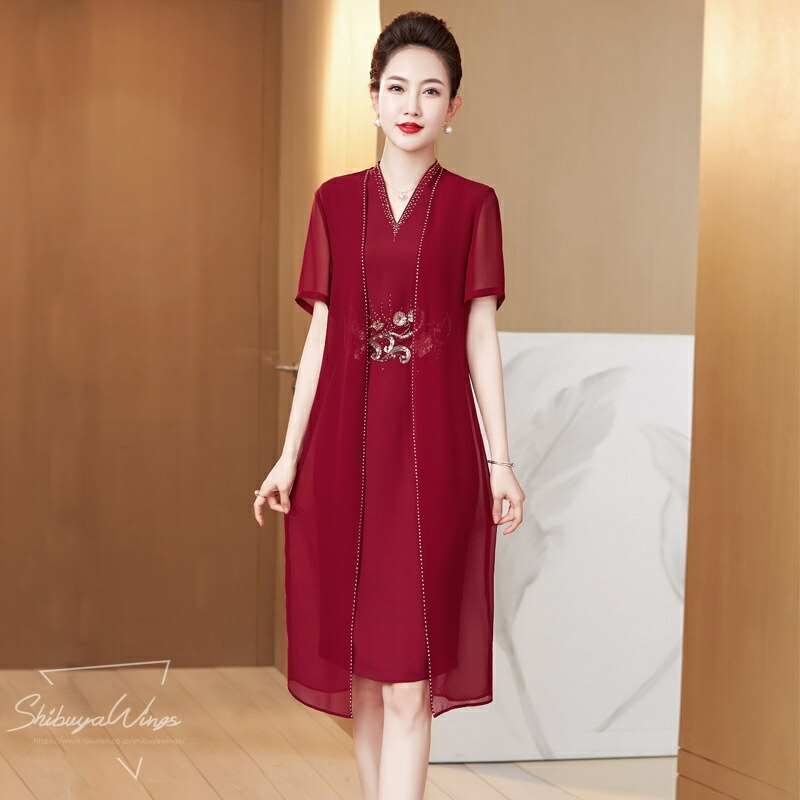 マザードレス 2点セット マザー服 膝丈 ミドル レディース フォーマルウエア イブニングドレス マザーワンピース 上品 大きいサイズ 半袖 ワンピース 精巧な刺繡 高級感 高品質 パーティー 二次会