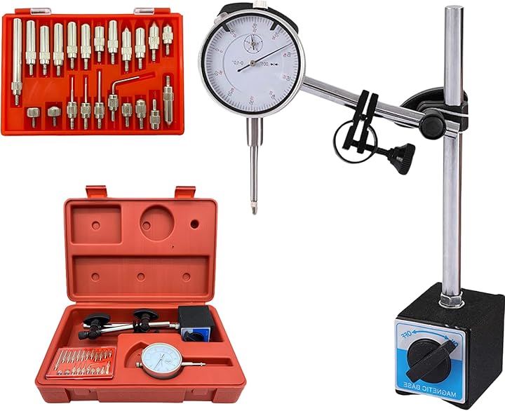 ダイヤルインジケーター ダイヤルゲージ 22種アダプター 0.01mm/10mm(レッド)