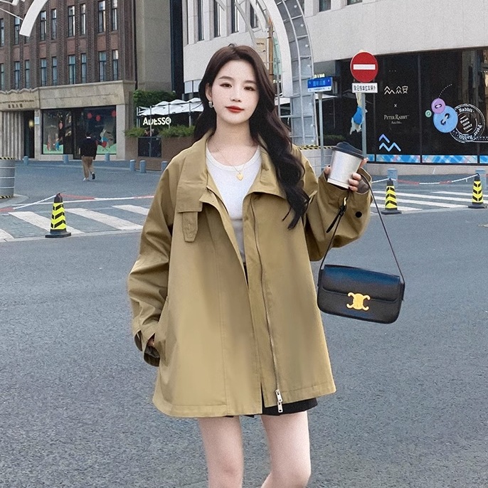 アウター ウインドブレーカー コート 袖あり 長袖 ハイネック 襟なし ファスナー ポケット 前開き かわいい 大人可愛い シンプル カジュアル 大人 おしゃれ お洒落 大人女子 こなれ感 ラフ