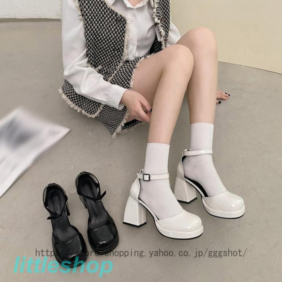 【急速出荷!】ヒールパンプス アンクルストラップ パンプス おしゃれ かわいい 厚底 太ヒール スクエアトゥ フェミニン レトロ エナメルパンプス 脱げない ハイヒール 黒 白 orange