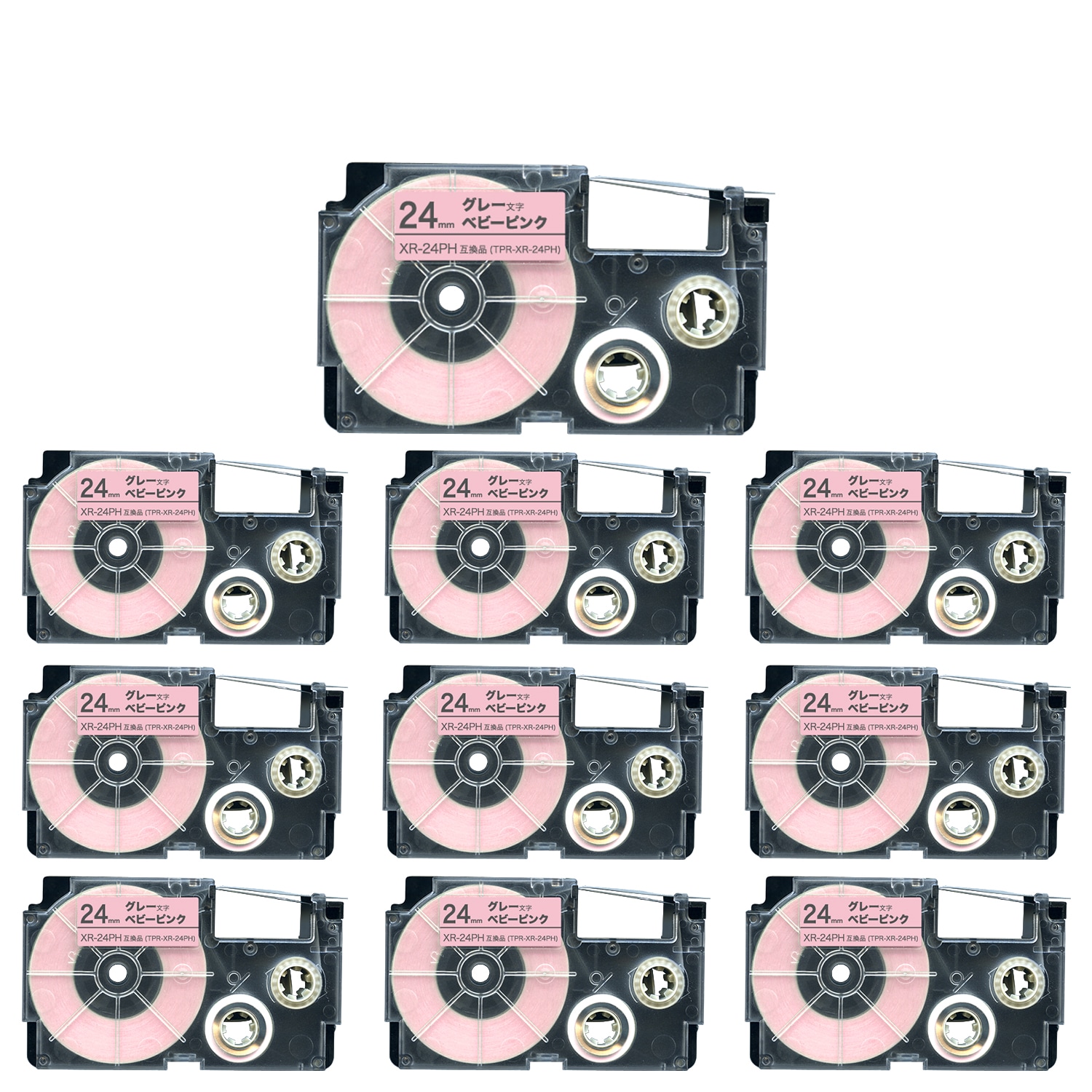 カシオ用 ネームランド 互換 テープカートリッジ ソフト パステル XR-24PH 10個セット 24mm／ベビーピンク／グレー文字 5,391円