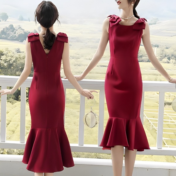 レディース ドレス ワンピース イブニングドレス パーティードレス ウェルカムドレス ウェディング 二次会 披露宴 演奏会 フォーマル 謝恩会 膝下 ミモレ 袖なし ノースリーブ Uネック マーメイド 12,536円