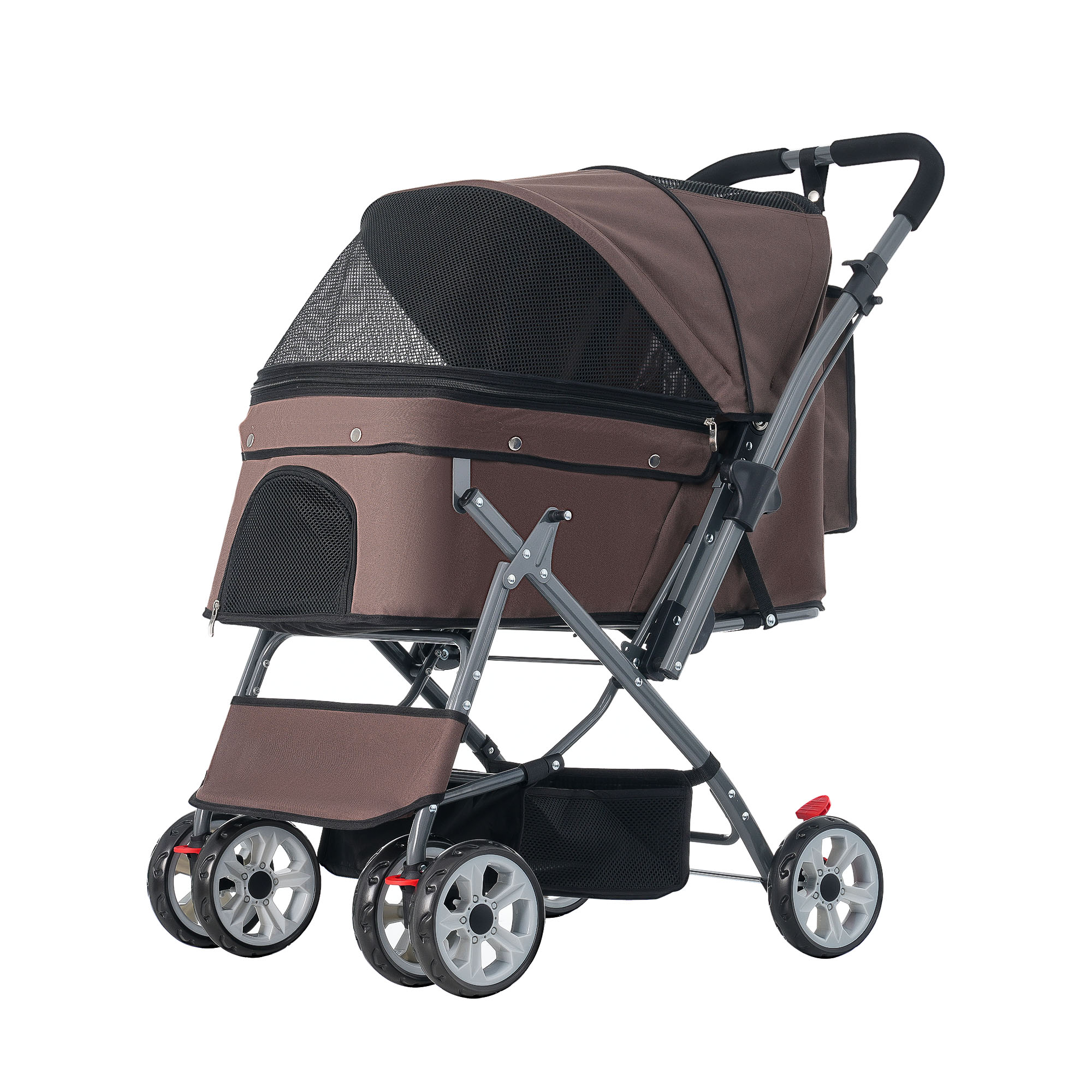 ペットカート 対面式 折りたたみ 多頭 中型犬 小型犬 猫 2way 軽量 組立簡単 工具不要 介護用 ドッグカート ペットバギー 犬 猫 動物 ペット用品 【ブラウン】