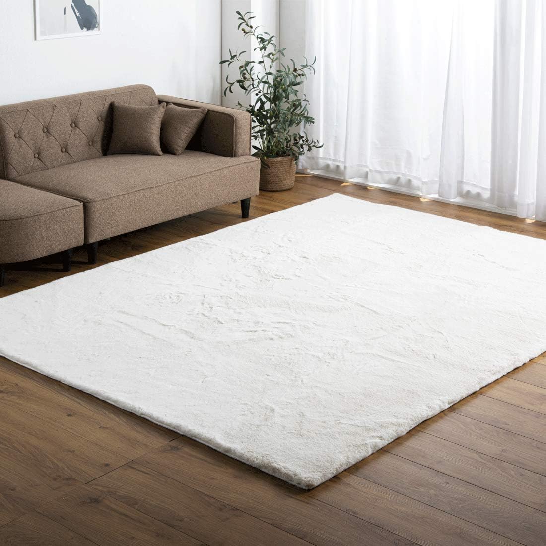 ラグ カーペット 100×140cm 【感動のもちふわタッチ】 洗える 約1畳 超極細繊維 ラビットファー調 床暖房 ホットカーペット対応 ホワイト 87250095 00(68005)