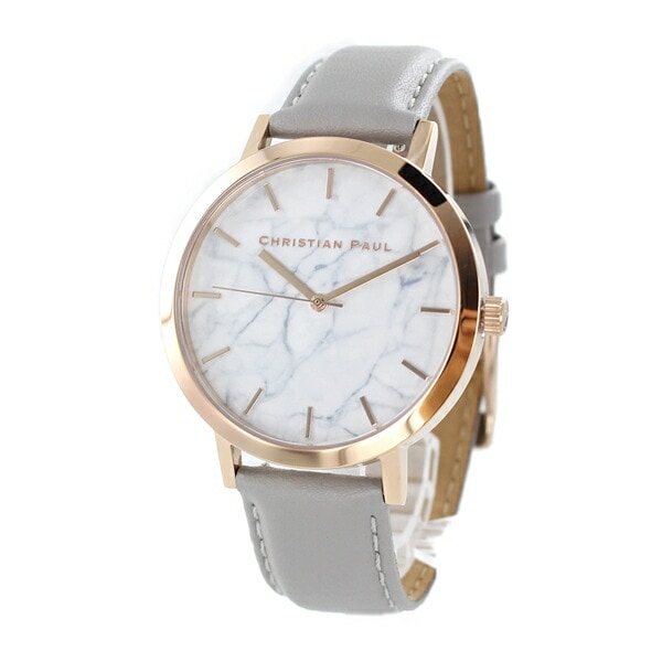 クリスチャンポール 腕時計 手表 誕生日プレゼント 彼氏 彼女 メンズ レディース 大理石柄 白文字盤 グレーレザー ペアにもおすすめ 誕生日プレゼント ポイント消化