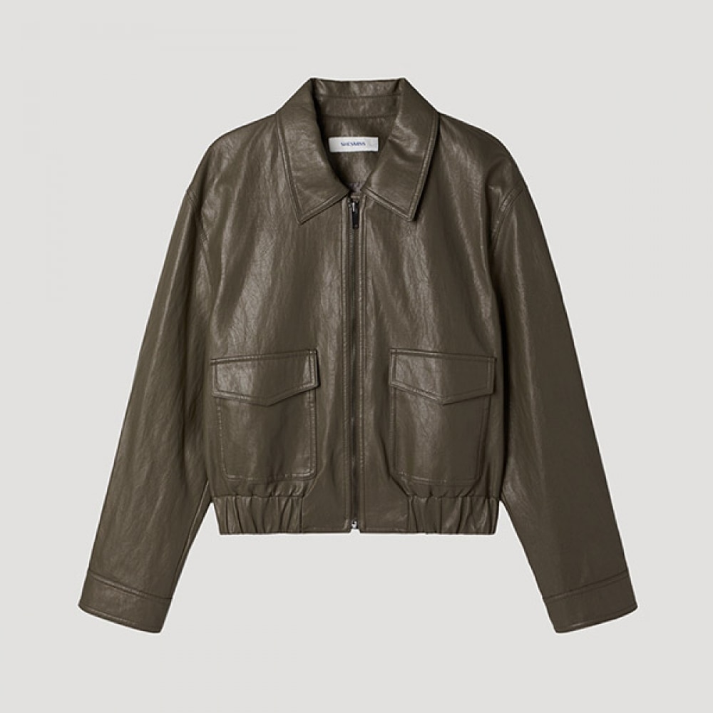 [シャインミス] フェイクレザーバンディングフラップポケットジャンパー_SWWJPP12050_KH