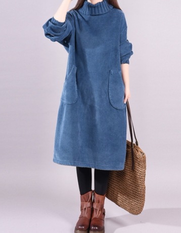 長袖ワンピース 長袖 ひざ下 Uネック M L XL 2XL 爽やか かわいい 可愛い きれいめ シンプル カジュアル 上品 おしゃれ かっこいい レトロ アジアン 可愛い こなれ感