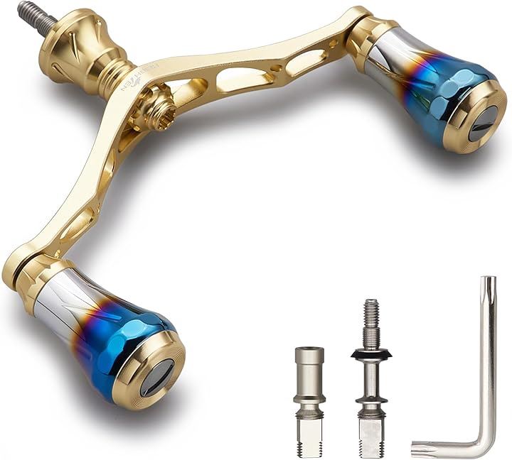 V2.0 95mm リール ハンドル 20mm ハンドルノブ 搭載 シマノ ダイワ 通用 スピニングリール用 Aurora Series(V2.0 - ゴールド, 95mm)