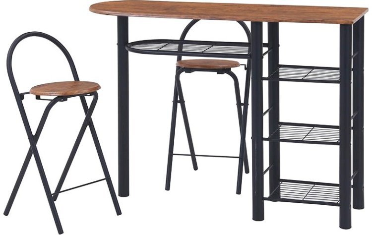 カウンターテーブルセット おしゃれ 3点セット チェアー付き 折りたたみ 幅120×奥行40×高さ87.5cm ブラウン