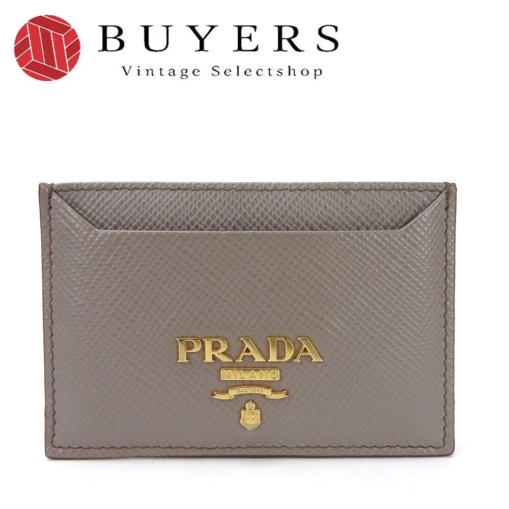 中古 プラダ カードケース パスケース 1MC208 サフィアーノ グレー レザー 革 ビジネス シンプル 小物 レディース 女性 PRADA card case saffiano argilla