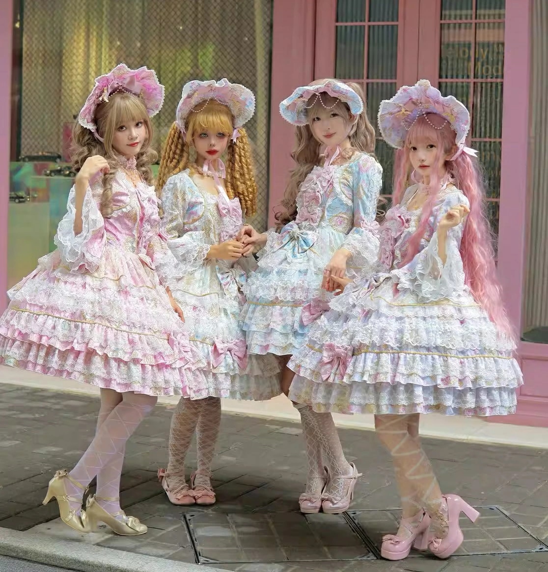 【新作登場 最安値】華やかロリータ服 ワンピース フリル 長袖 フレア袖 お姫袖 レース お姫様 プレゼント 誕 可愛い 萌え萌え リボン ふわふわ コスプレ衣装 ハロウィン 舞台衣装 撮影衣装 パー