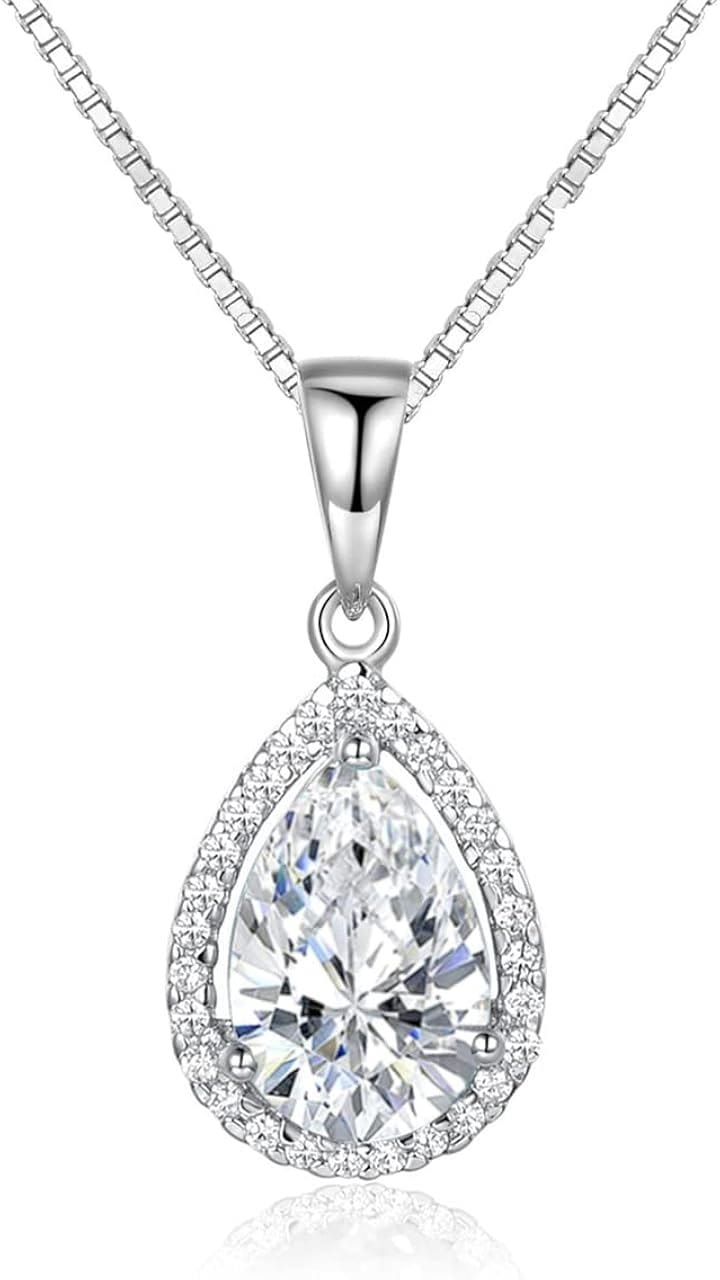 女性 ネックレス ペンダント 水滴がたれるスタイル 誕生石 シルバー 925 40+5cm チェーン レディース 誕生日( 4月 誕生石 キュービックジルコニア)