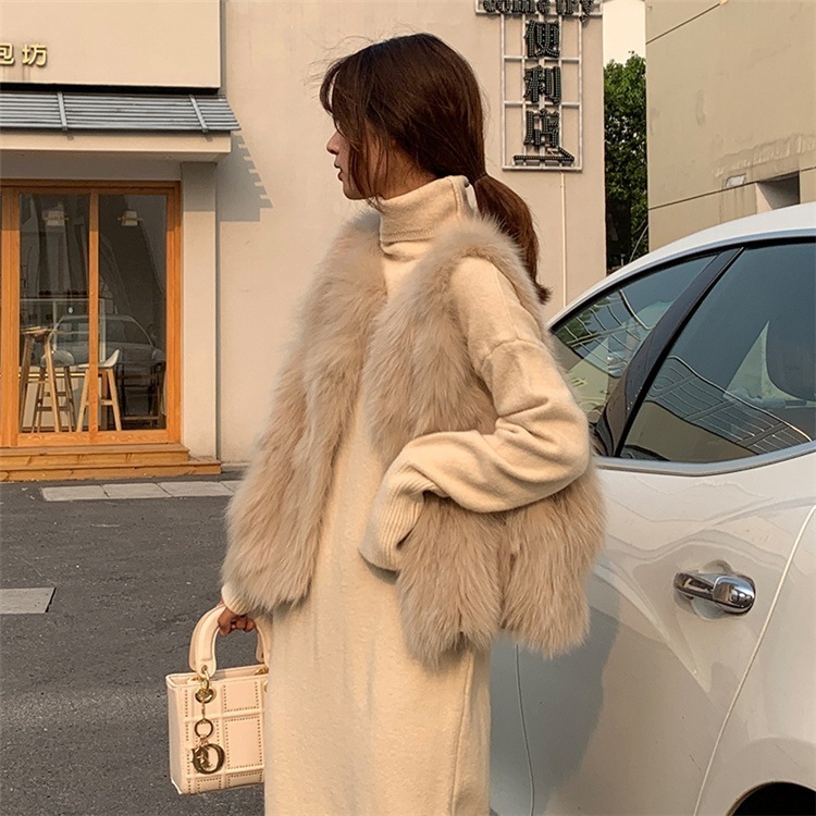 スリム ベスト もこも 2021 フェイクファー 韓国ファッション 女性 冬 キツネの毛皮 秋