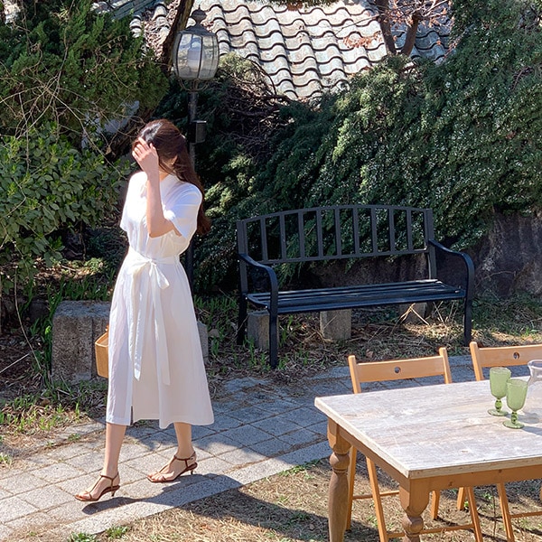 （MADE／清楚なムード／ワッシャー加工クール素材）ルノーブ クールワッシャー ストラップ付き シャツロングワンピース op15999